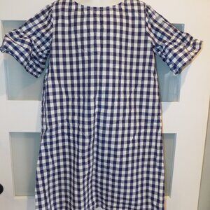 Crewcuts Blue/White Gingham Ruffle Sleeve Zip Back Dress Size 10 Girl's